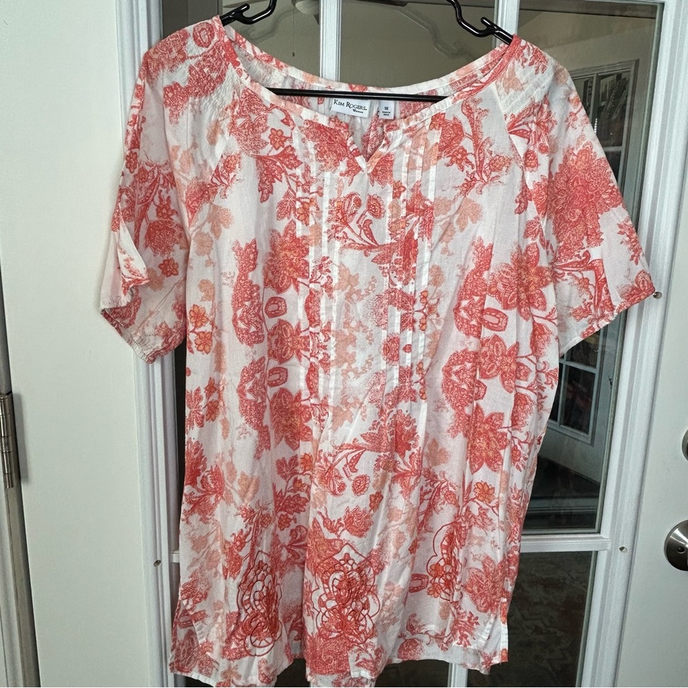 Kim Rogers Orange‎ and White Floral Blouse Size 1X